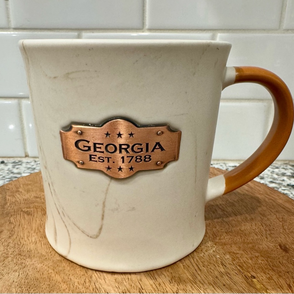 Georgia Stoneware Cream‎ & Brown Mug with Copper Accent
